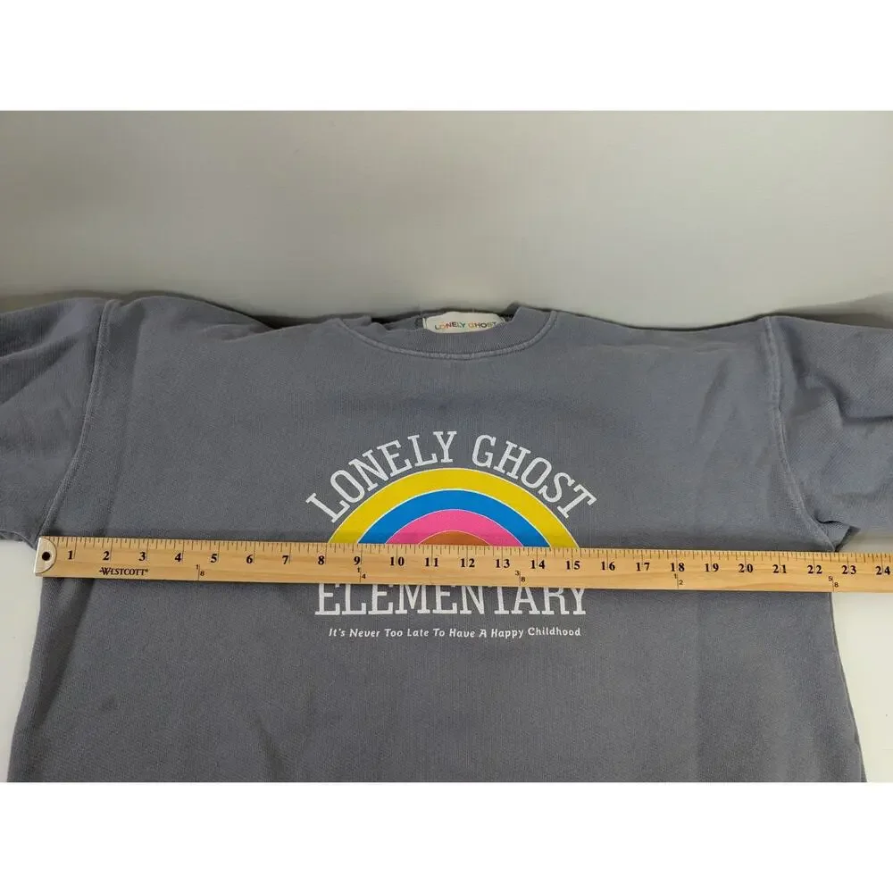 Lonely Ghost Elementary XL Grey Pullover Sweatshirt Rainbow